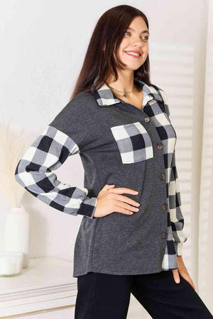 Go-Anywhere Contrast Plus Size Plaid Shacket - MXSTUDIO.COM