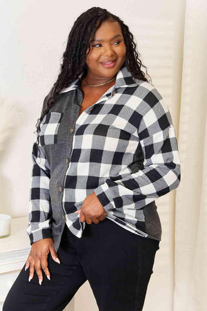 Go-Anywhere Contrast Plus Size Plaid Shacket - MXSTUDIO.COM