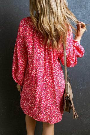 Go Easy V-Neck Long Sleeve Floral Mini Dress - MXSTUDIO.COM