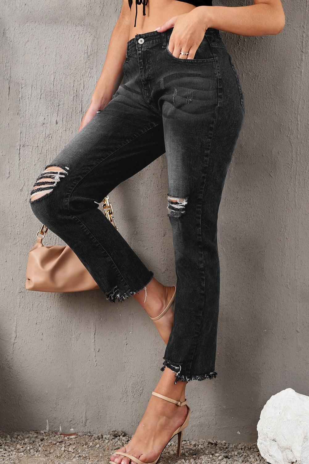 Stylish Distressed Cropped Jeans - MXSTUDIO.COM