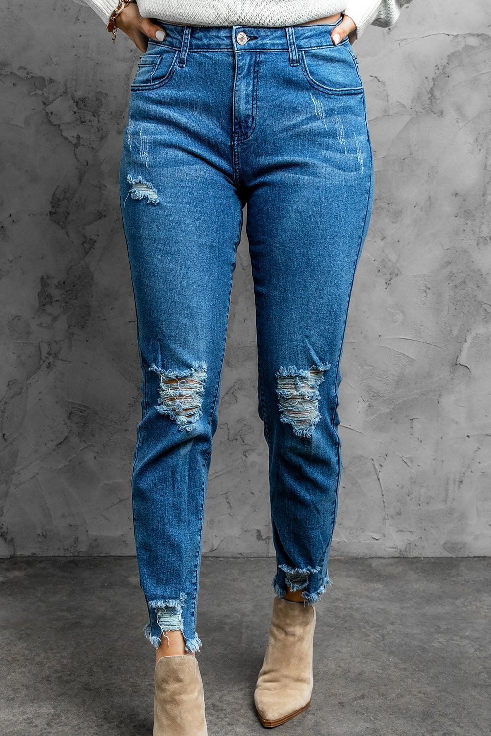 Stylish Distressed Cropped Jeans - MXSTUDIO.COM