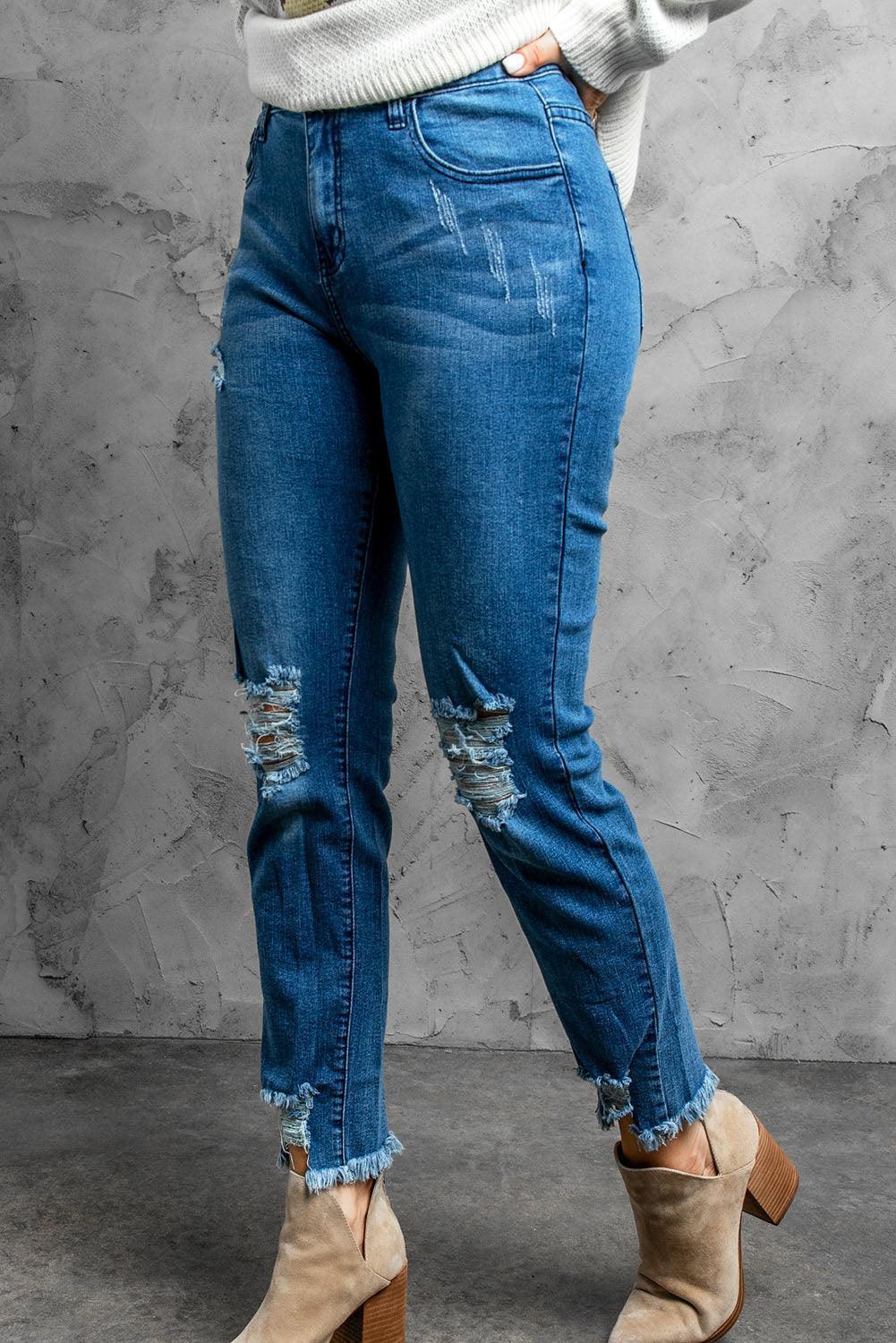 Stylish Distressed Cropped Jeans - MXSTUDIO.COM