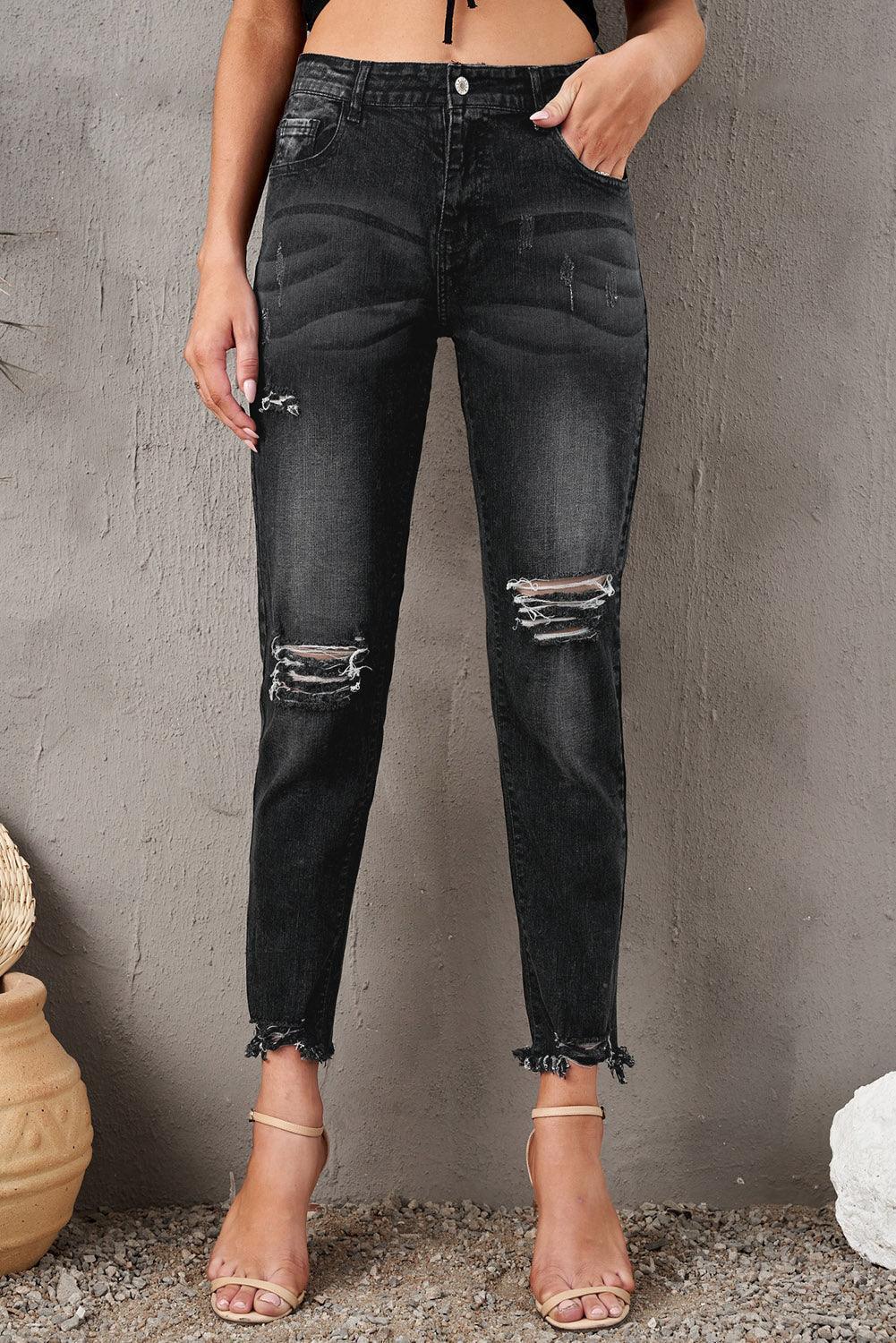 Stylish Distressed Cropped Jeans - MXSTUDIO.COM