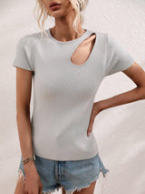 Go Girl Knit Cutout Round Neck Tee - MXSTUDIO.COM