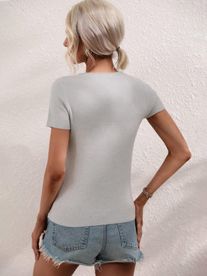 Go Girl Knit Cutout Round Neck Tee - MXSTUDIO.COM