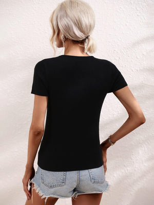 Go Girl Knit Cutout Round Neck Tee - MXSTUDIO.COM