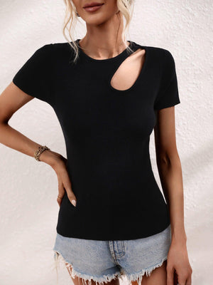 Go Girl Knit Cutout Round Neck Tee - MXSTUDIO.COM