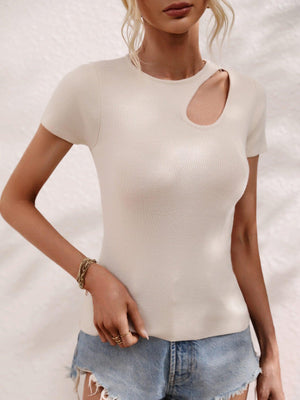 Go Girl Knit Cutout Round Neck Tee - MXSTUDIO.COM