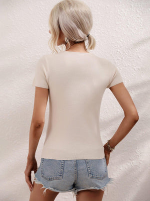 Go Girl Knit Cutout Round Neck Tee - MXSTUDIO.COM