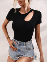 Go Girl Knit Cutout Round Neck Tee - MXSTUDIO.COM