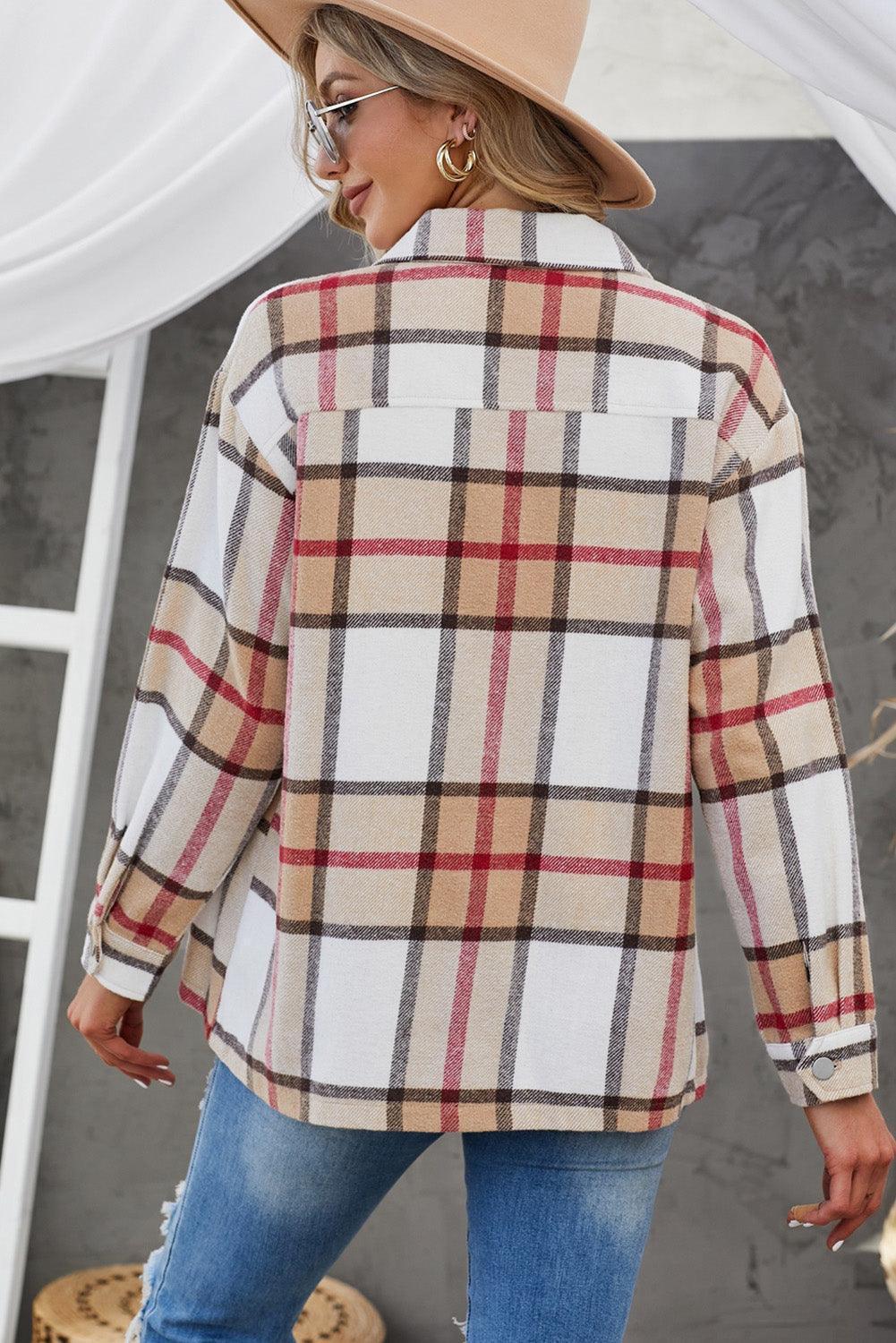 Go-To Layer Buttoned Collared Plaid Shacket - MXSTUDIO.COM