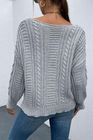 Go-To Style V Neck Cable Knit Sweater-MXSTUDIO.COM