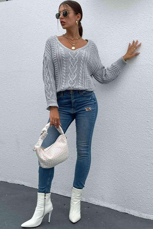 Go-To Style V Neck Cable Knit Sweater-MXSTUDIO.COM