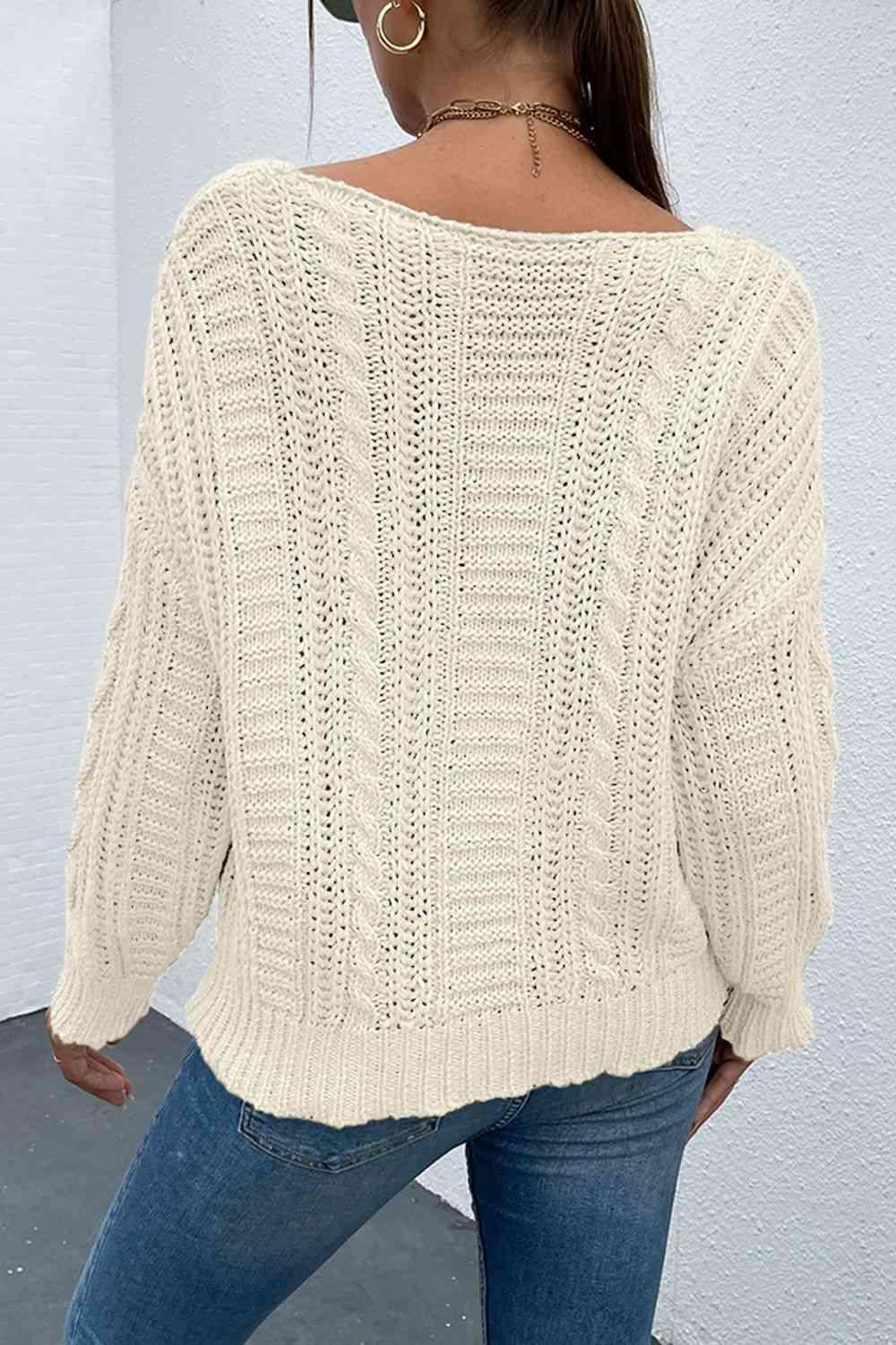 Go-To Style V Neck Cable Knit Sweater-MXSTUDIO.COM