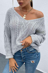 Go-To Style V Neck Cable Knit Sweater-MXSTUDIO.COM