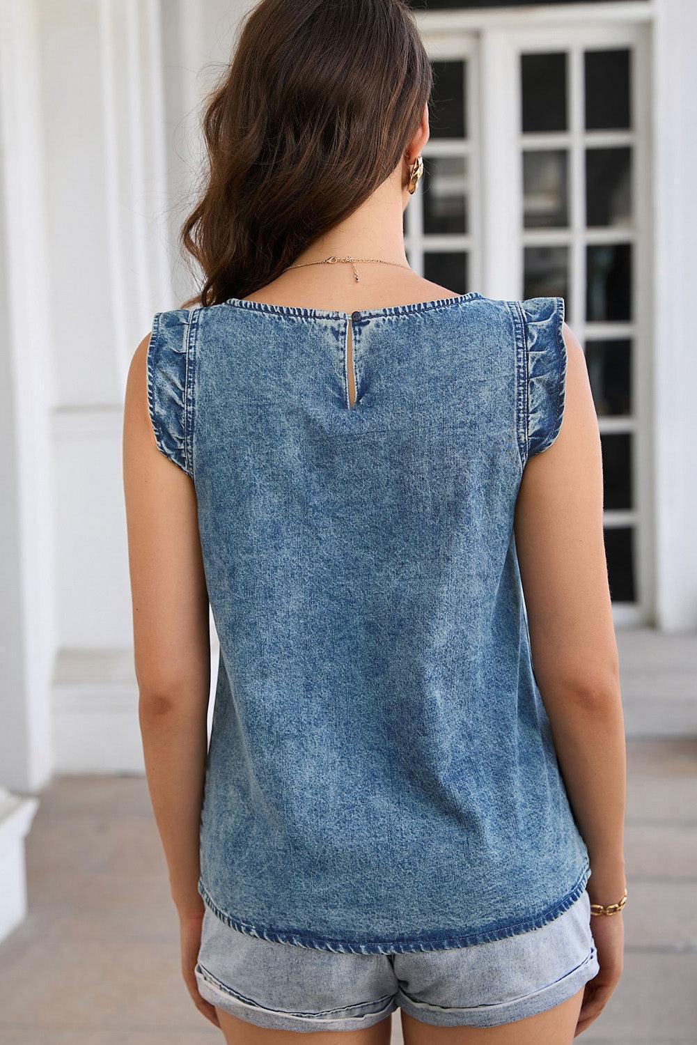 Go-To Summer Look Flutter Sleeve Denim Tank Top - MXSTUDIO.COM