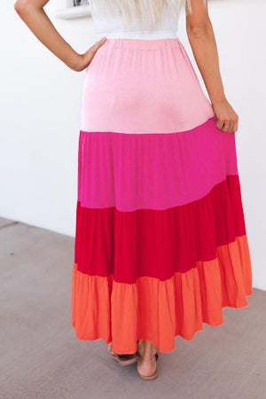 Go With The Flow Tiered Color Block Maxi Skirt - MXSTUDIO.COM