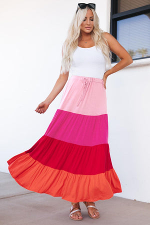 Go With The Flow Tiered Color Block Maxi Skirt - MXSTUDIO.COM