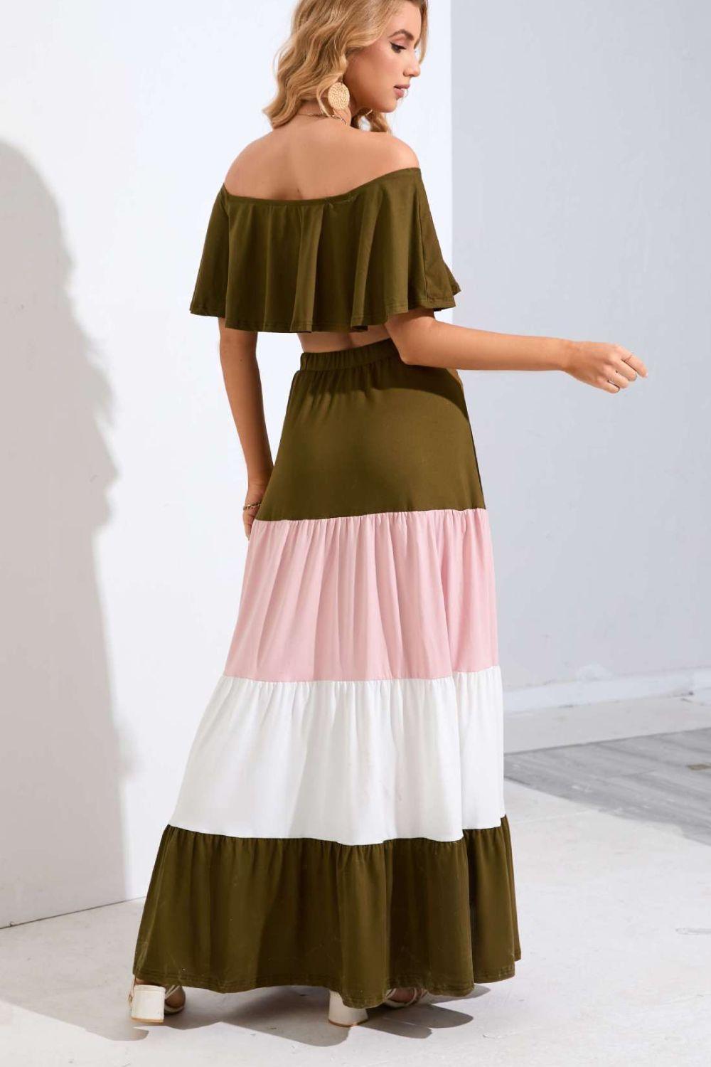 Go With The Flow Tiered Crop Top Skirt Set - MXSTUDIO.COM