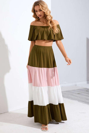 Go With The Flow Tiered Crop Top Skirt Set - MXSTUDIO.COM