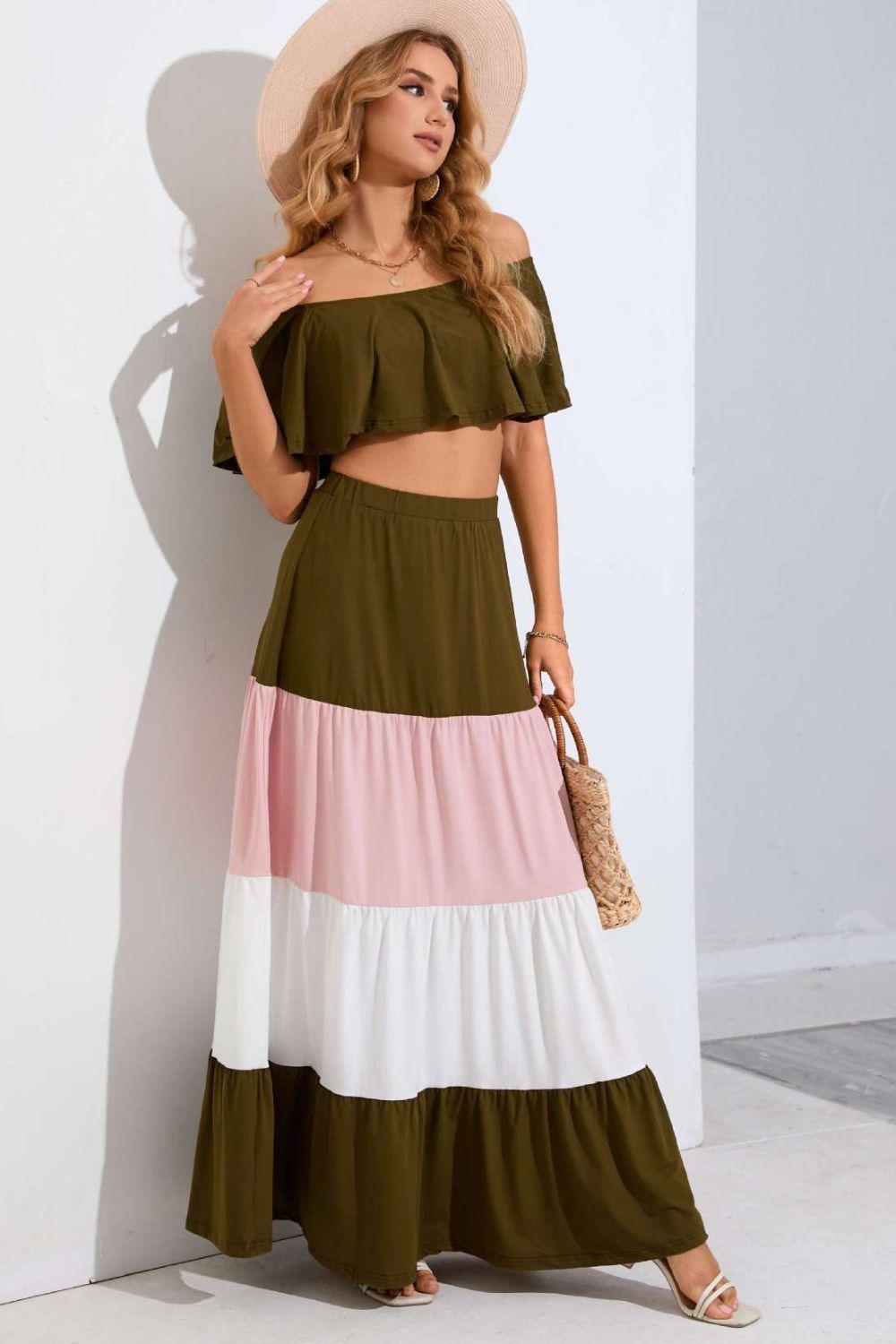 Go With The Flow Tiered Crop Top Skirt Set - MXSTUDIO.COM