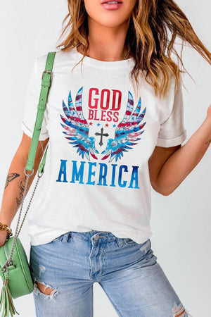 God Bless America Cuffed White Graphic Tee Shirt - MXSTUDIO.COM