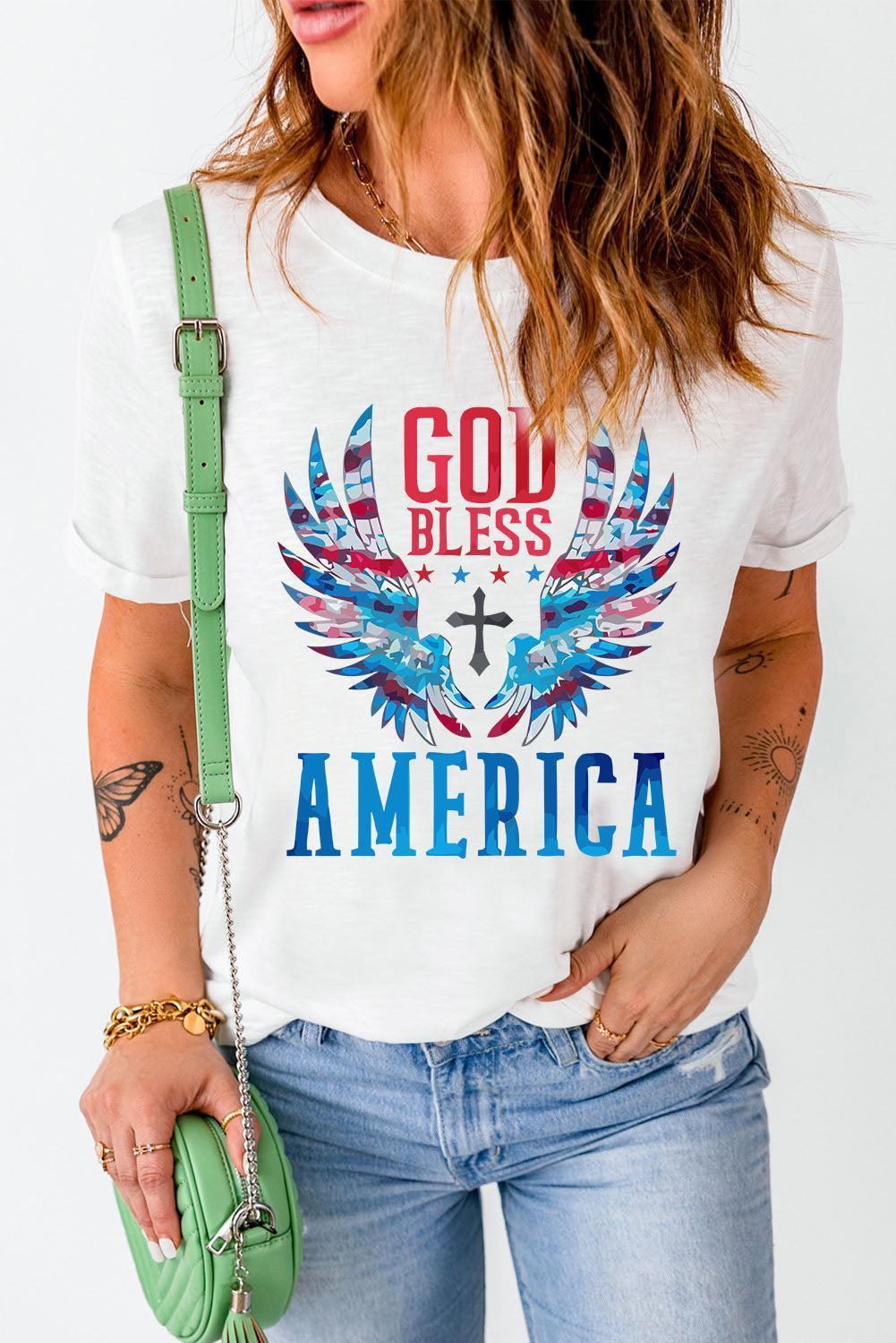 God Bless America Cuffed White Graphic Tee Shirt - MXSTUDIO.COM