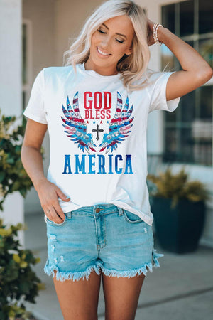 God Bless America Cuffed White Graphic Tee Shirt - MXSTUDIO.COM