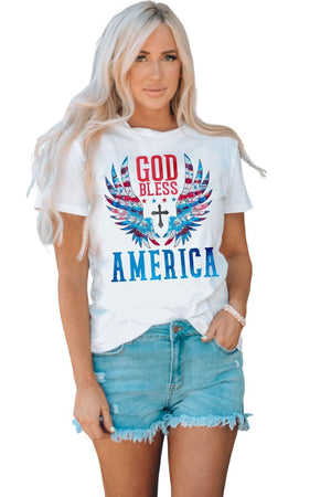 God Bless America Cuffed White Graphic Tee Shirt - MXSTUDIO.COM