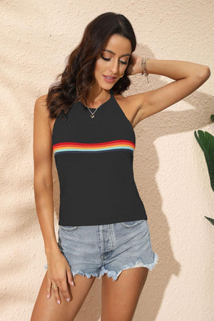 Going for A Trip Knit Halter Neck Tank Top - MXSTUDIO.COM