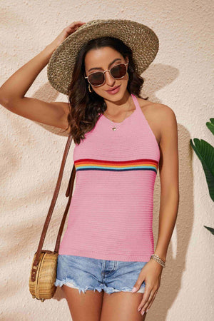 Going for A Trip Knit Halter Neck Tank Top - MXSTUDIO.COM