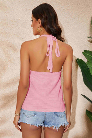 Going for A Trip Knit Halter Neck Tank Top - MXSTUDIO.COM