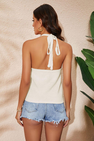 Going for A Trip Knit Halter Neck Tank Top - MXSTUDIO.COM