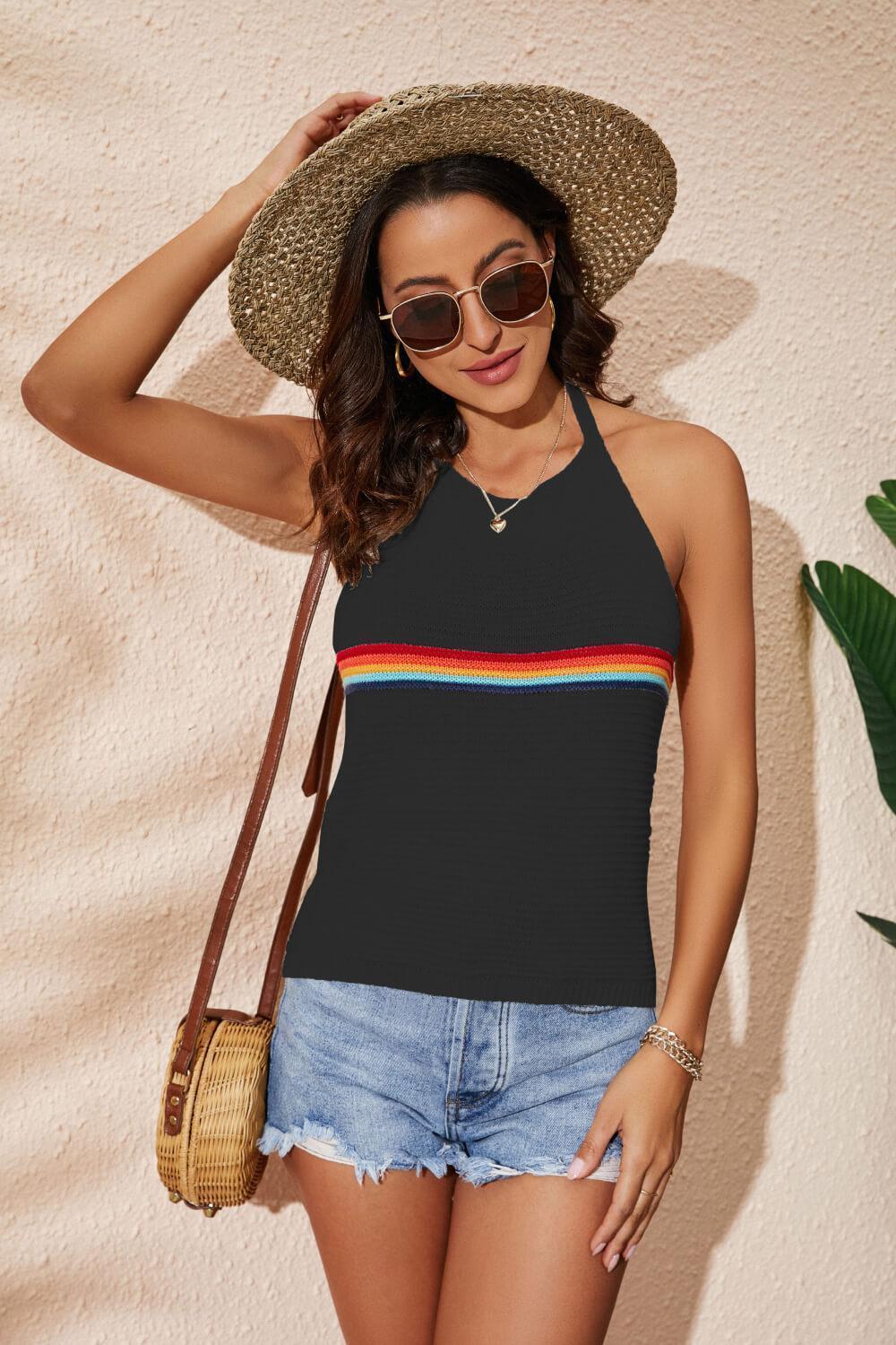 Going for A Trip Knit Halter Neck Tank Top - MXSTUDIO.COM