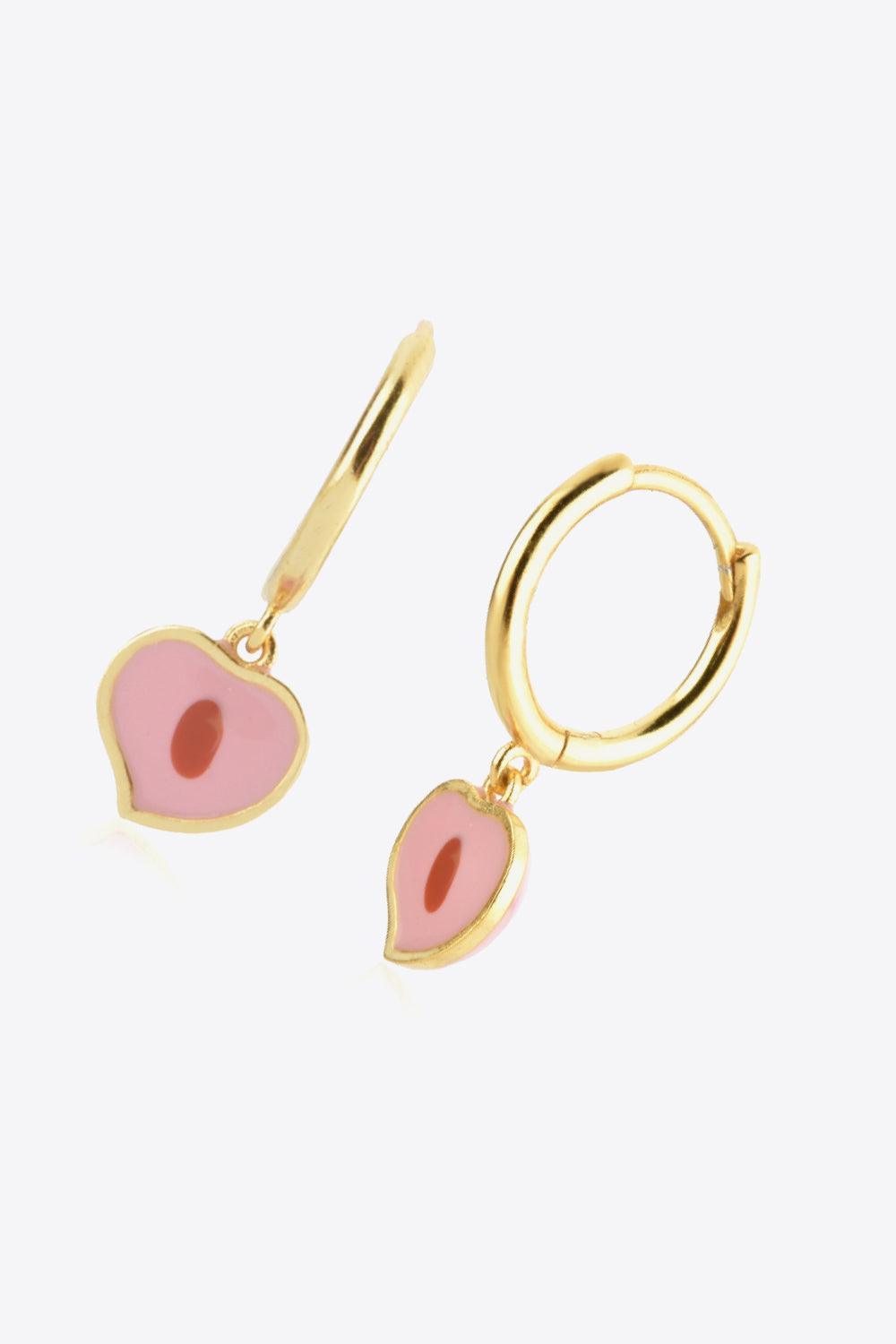 Gold Plated Blush Pink Huggie Drop Heart Earrings - MXSTUDIO.COM