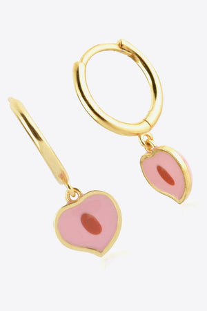 Gold Plated Blush Pink Huggie Drop Heart Earrings - MXSTUDIO.COM