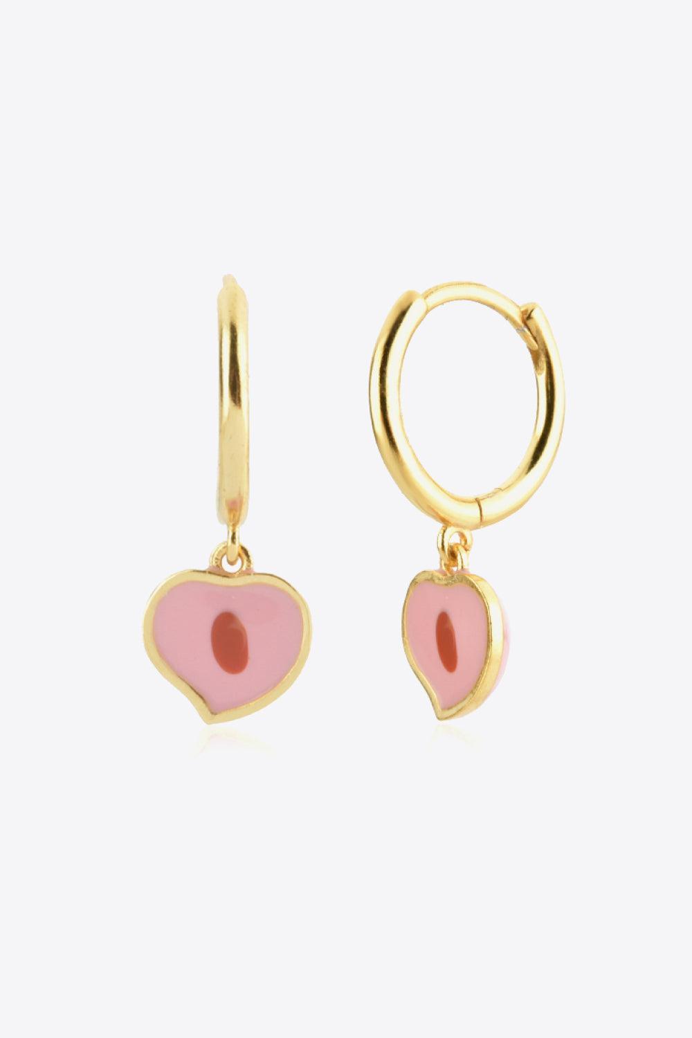 Gold Plated Blush Pink Huggie Drop Heart Earrings - MXSTUDIO.COM