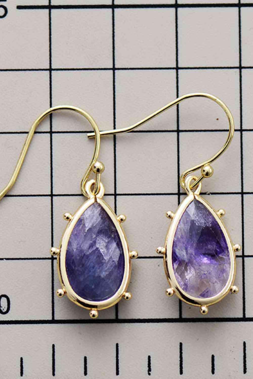 Gold Plated Frame Natural Stone Teardrop Earrings-MXSTUDIO.COM