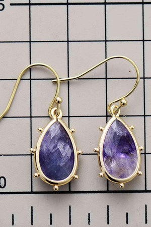 Gold Plated Frame Natural Stone Teardrop Earrings-MXSTUDIO.COM