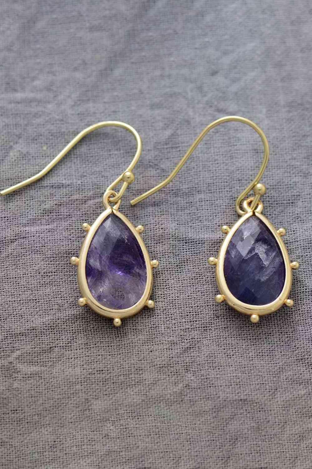 Gold Plated Frame Natural Stone Teardrop Earrings-MXSTUDIO.COM