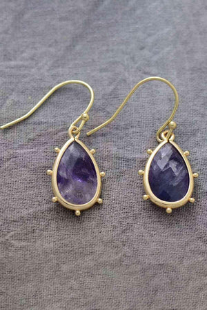 Gold Plated Frame Natural Stone Teardrop Earrings-MXSTUDIO.COM