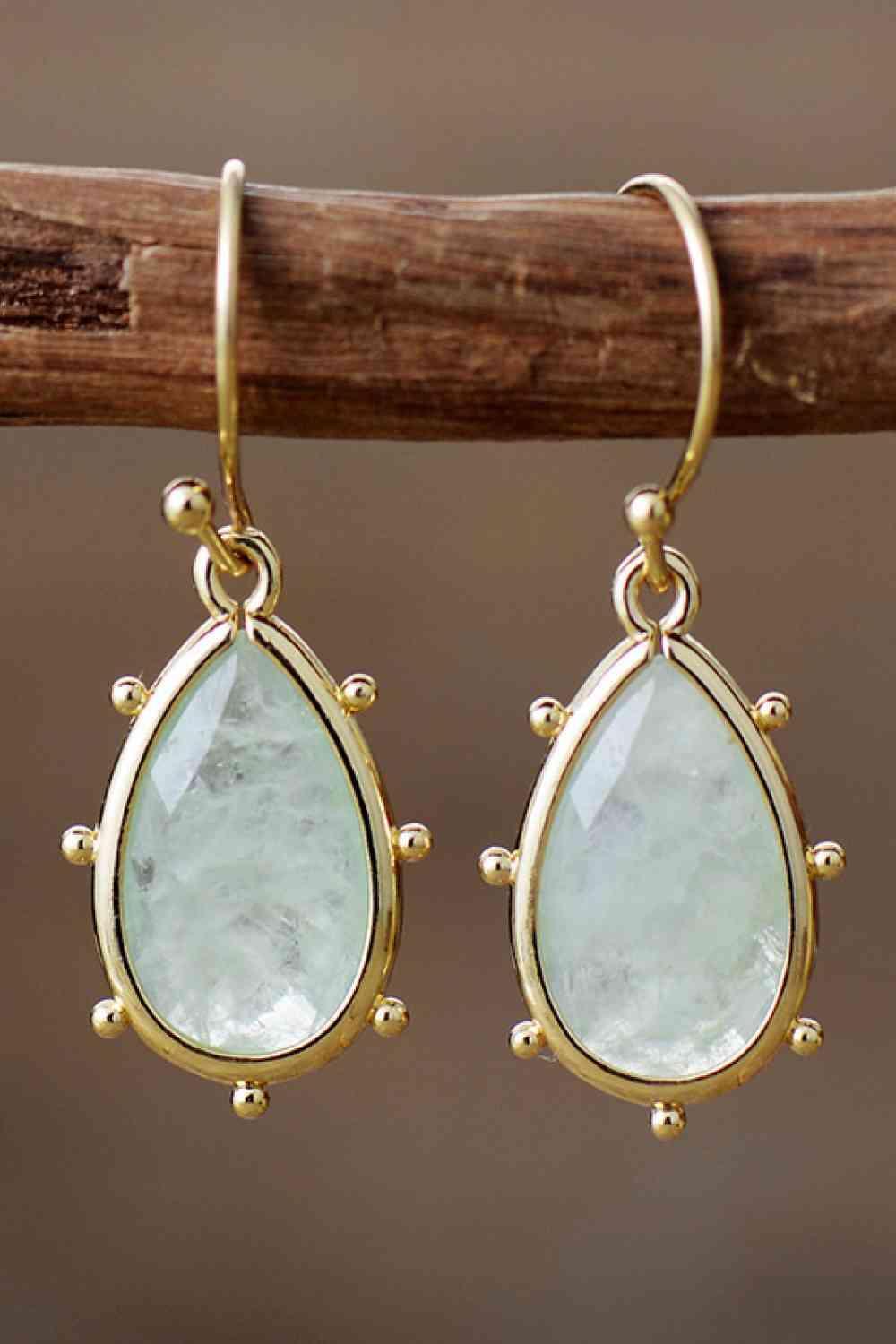 Gold Plated Frame Natural Stone Teardrop Earrings-MXSTUDIO.COM