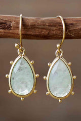 Gold Plated Frame Natural Stone Teardrop Earrings-MXSTUDIO.COM