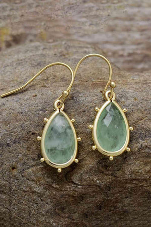 Gold Plated Frame Natural Stone Teardrop Earrings-MXSTUDIO.COM