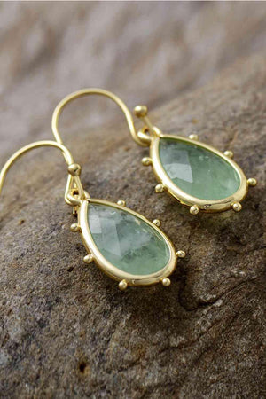 Gold Plated Frame Natural Stone Teardrop Earrings-MXSTUDIO.COM