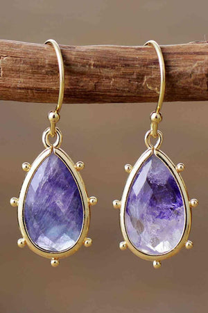 Gold Plated Frame Natural Stone Teardrop Earrings-MXSTUDIO.COM