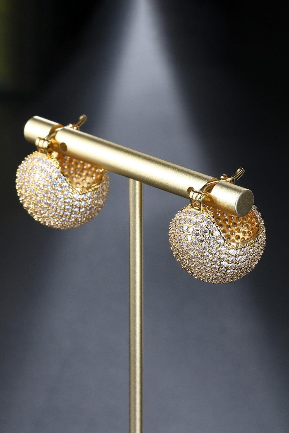 Gold Plated Inlaid Cubic Zirconia Brass Earrings - MXSTUDIO.COM