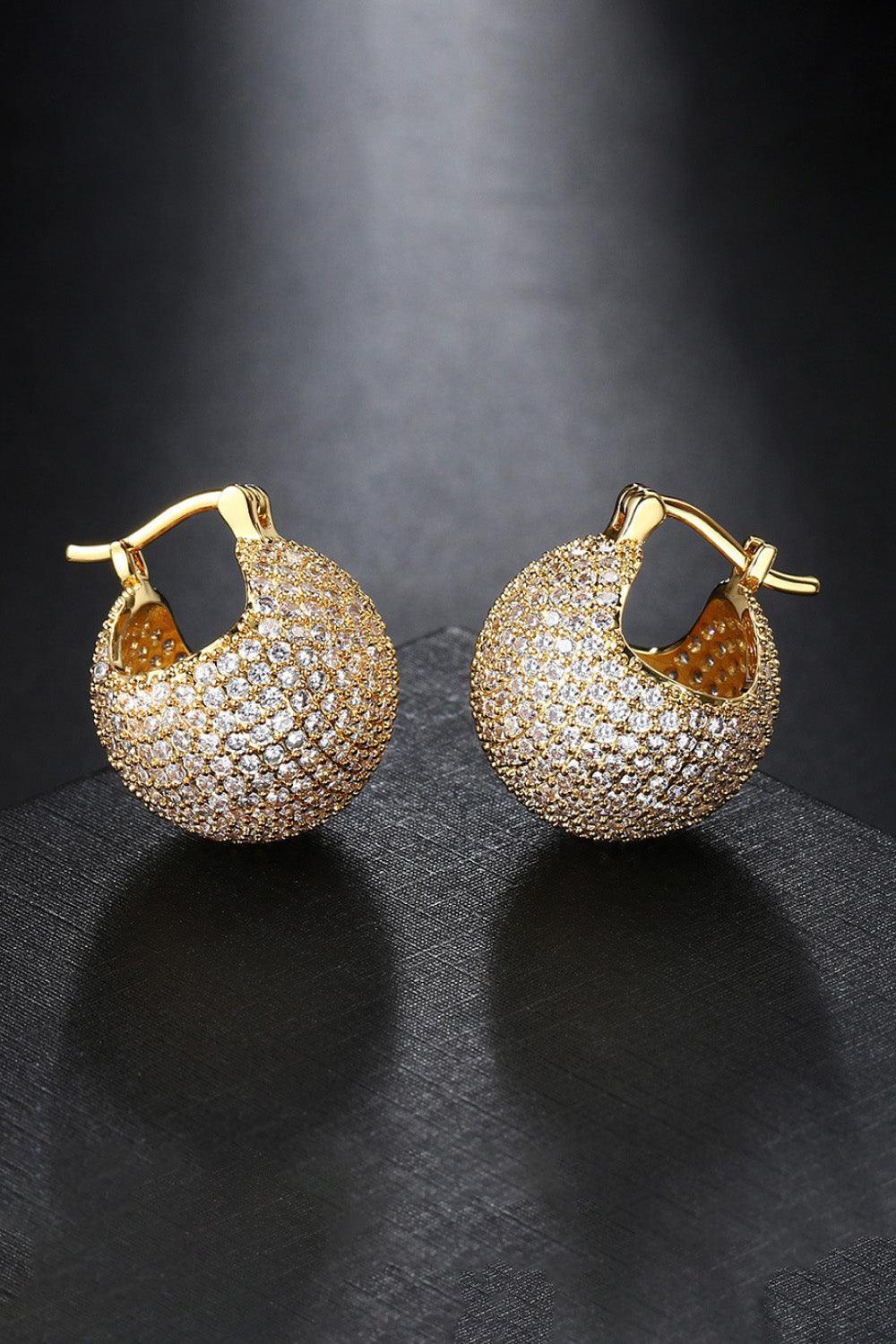 Gold Plated Inlaid Cubic Zirconia Brass Earrings - MXSTUDIO.COM