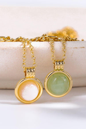 Gold Plated Layered Chain Round Aventurine Necklace - MXSTUDIO.COM