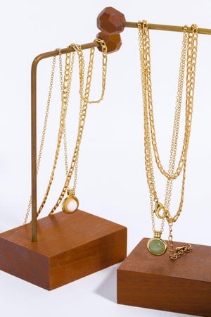 Gold Plated Layered Chain Round Aventurine Necklace - MXSTUDIO.COM